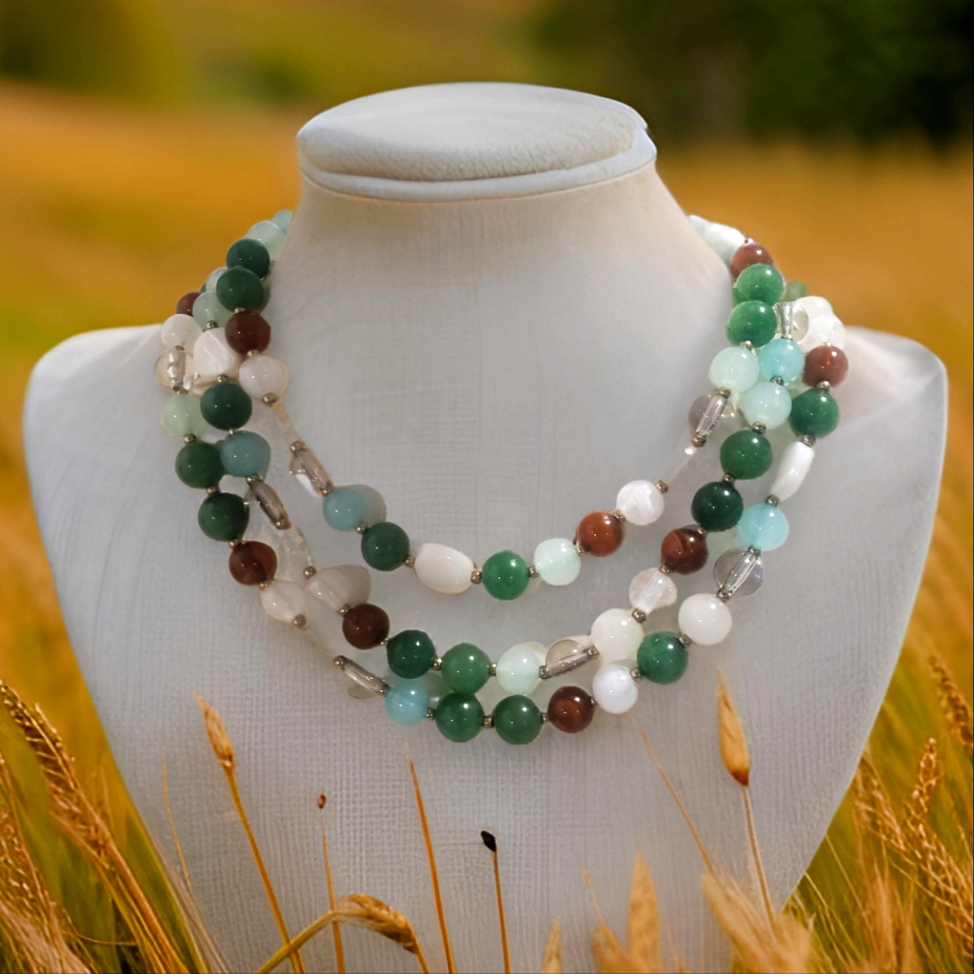 Catherine Stein New York Triple Strand Jade & Mother Of Pearl Necklace